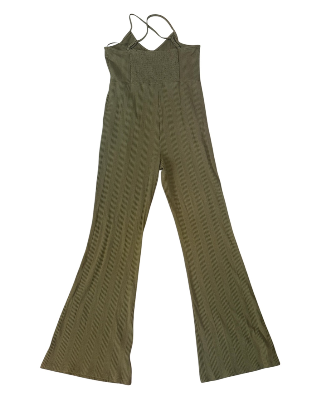 Aerie Kick It Olive Ribbed Crisscross Strap Flare Leg Jumpsuit size L - Picture 4 of 9